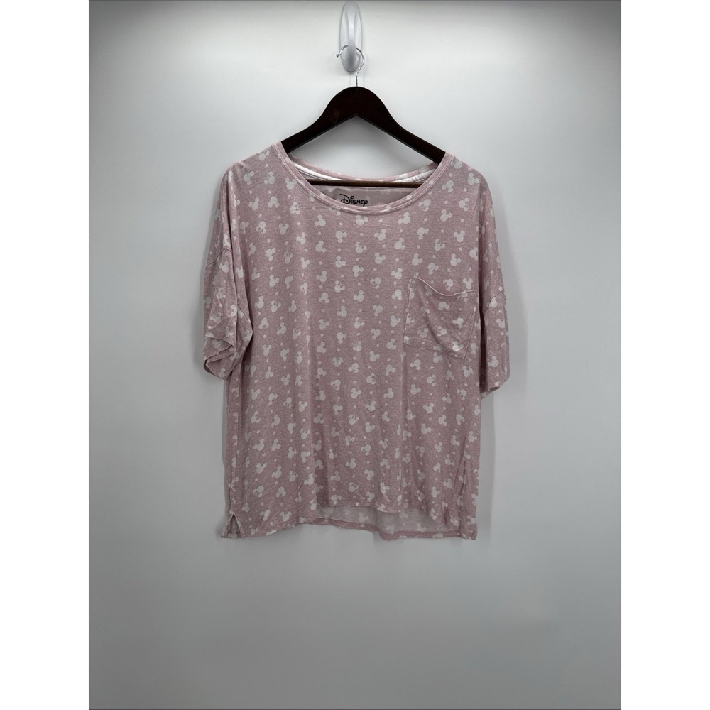 Disney Mickey & Minnie Mouse Pink All Over Print Pocket T-Shirt Y2K Cute LG